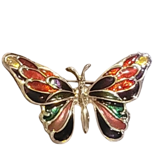 Vintage Multi-Colored Enamel Butterfly Colorful Butterfly Brooch - Picture 2 of 4